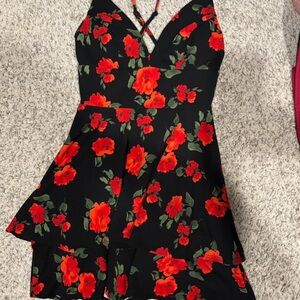Floral Black and Red Dress